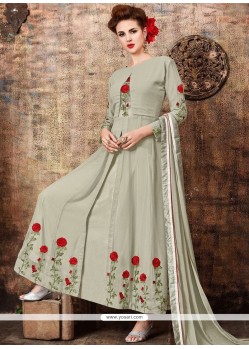 Hypnotizing Faux Georgette Grey Resham Work Designer Suit