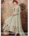 Hypnotizing Faux Georgette Grey Resham Work Designer Suit