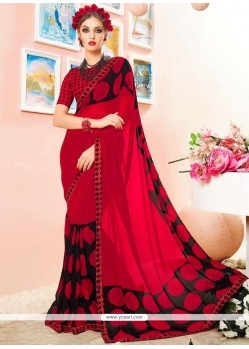 Aspiring Faux Georgette Red Print Work Casual Saree