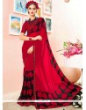 Aspiring Faux Georgette Red Print Work Casual Saree