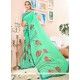 Beautiful Faux Georgette Sea Green Print Work Casual Saree