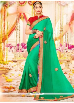 Divine Faux Chiffon Green Embroidered Work Shaded Saree