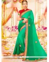 Divine Faux Chiffon Green Embroidered Work Shaded Saree