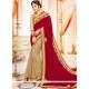 Dignified Beige And Red Patch Border Work Faux Chiffon Half N Half Saree