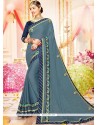 Grey Embroidered Work Faux Chiffon Classic Saree
