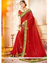 Invigorating Patch Border Work Red Faux Georgette Classic Designer Saree