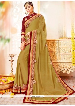 Beckoning Faux Chiffon Green Embroidered Work Classic Designer Saree