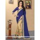 Glossy Embroidered Work Beige And Navy Blue Half N Half Designer Saree