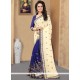 Genius Blue And Cream Embroidered Work Half N Half Designer Saree