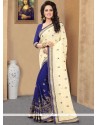 Genius Blue And Cream Embroidered Work Half N Half Designer Saree