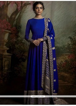 Celestial Blue Resham Work Banglori Silk Floor Length Anarkali Suit
