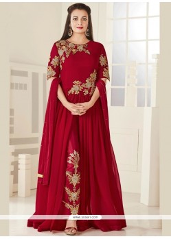 Diya Mirza Red Faux Georgette Designer Suit