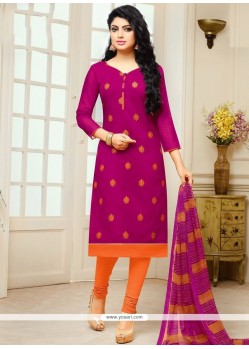 Competent Print Work Chanderi Churidar Suit