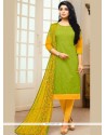 Masterly Green And Yellow Churidar Suit