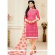 Astounding Chanderi Cream And Pink Churidar Suit