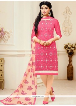 Astounding Chanderi Cream And Pink Churidar Suit