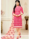 Astounding Chanderi Cream And Pink Churidar Suit