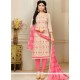 Picturesque Print Work Cream And Pink Chanderi Churidar Suit