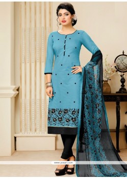 Competent Print Work Black And Blue Churidar Suit