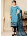 Competent Print Work Black And Blue Churidar Suit