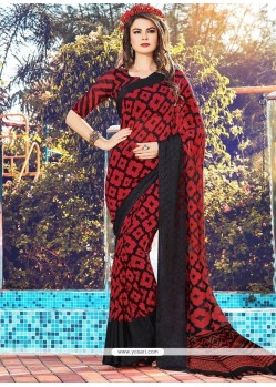 Eye-catchy Art Silk Black And Red Print Work Printed Saree