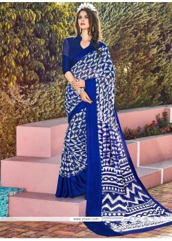 Captivating Blue Print Work Printed Saree