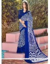 Captivating Blue Print Work Printed Saree