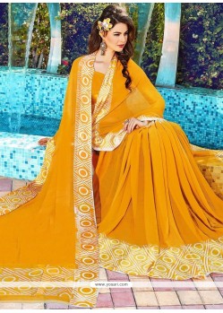 Picturesque Orange Printed Saree