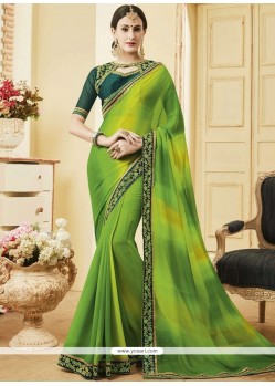 Compelling Faux Georgette Green Shaded Saree