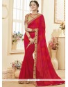 Piquant Faux Georgette Red Embroidered Work Classic Designer Saree