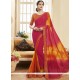 Magnetize Pink And Yellow Patch Border Work Faux Georgette Shaded Saree