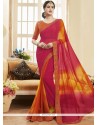 Magnetize Pink And Yellow Patch Border Work Faux Georgette Shaded Saree