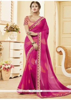 Intrinsic Faux Georgette Hot Pink Embroidered Work Shaded Saree
