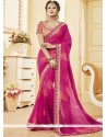 Intrinsic Faux Georgette Hot Pink Embroidered Work Shaded Saree