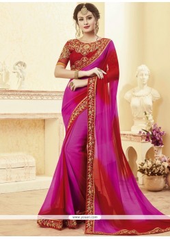 Fashionable Faux Georgette Patch Border Work Shaded Saree