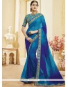 Pretty Patch Border Work Blue Faux Georgette Shaded Saree