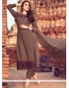Splendid Embroidered Work Brown Cotton Pant Style Suit