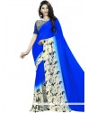 Invaluable Faux Georgette Blue Print Work Printed Saree