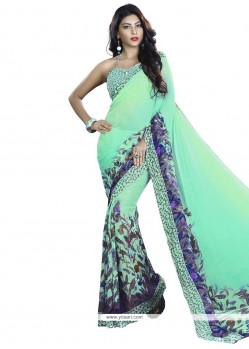 Multi Colour Print Work Faux Georgette Printed Saree