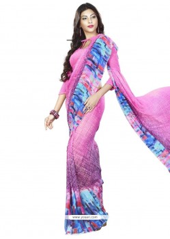 Multi Colour Print Work Faux Georgette Printed Saree