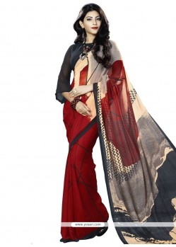 Invigorating Print Work Faux Georgette Printed Saree