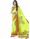 Arresting Multi Colour Print Work Faux Georgette Printed Saree