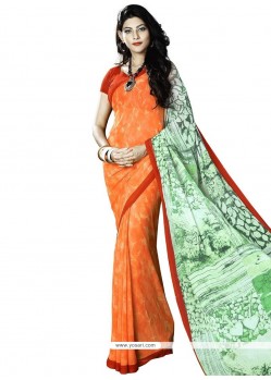 Glamorous Faux Georgette Orange Print Work Printed Saree