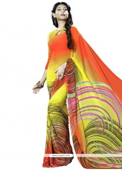 Blooming Multi Colour Faux Georgette Printed Saree