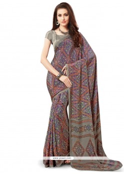 Girlish Faux Crepe Multi Colour Printed Saree