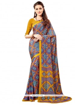 Innovative Faux Crepe Print Work Printed Saree