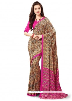 Customary Faux Crepe Print Work Printed Saree