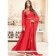 Impressive Red Lace Work Fancy Fabric Floor Length Anarkali Suit