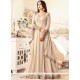 Fascinating Faux Georgette Beige Lace Work Floor Length Anarkali Suit