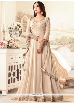 Fascinating Faux Georgette Beige Lace Work Floor Length Anarkali Suit